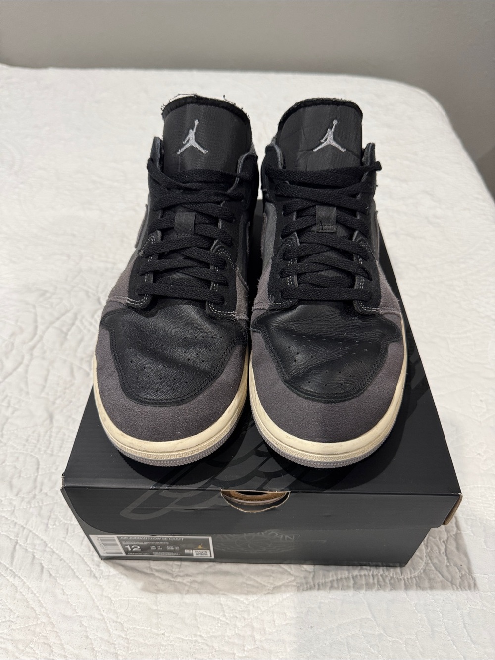 Jordan 1 Retro SE Craft: Black, Cement Gray. Mens 12. Good condition.